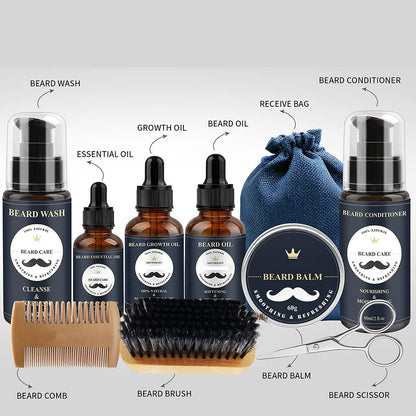 Care Roller Beard Care Balsam Comb Brush Pogonotomy Scissors Set