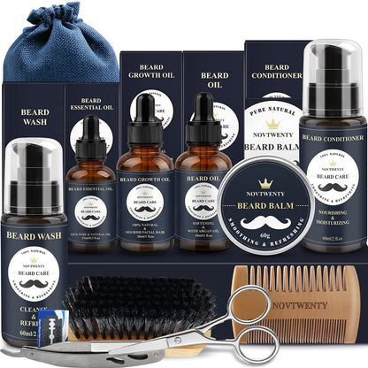 Care Roller Beard Care Balsam Comb Brush Pogonotomy Scissors Set